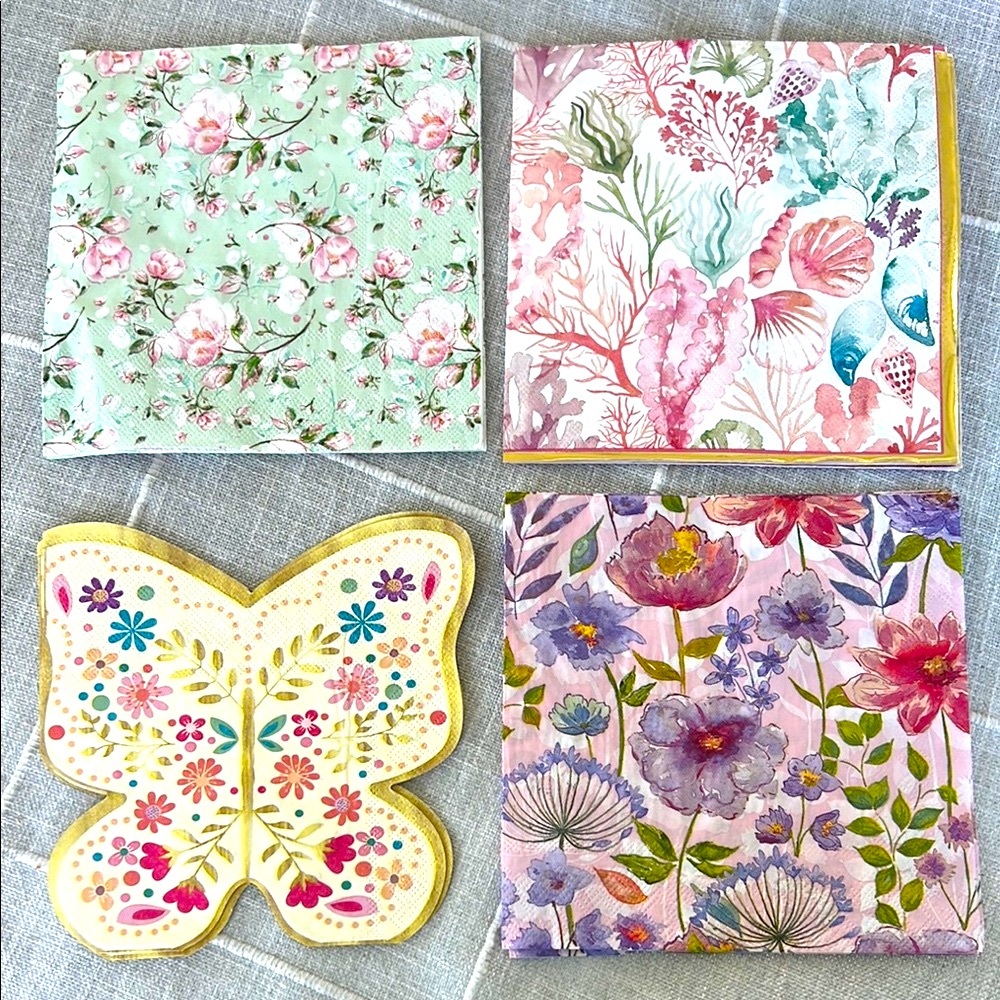 Paper Napkins Set of 8 Floral & Butterfly Patterned for decoupage, crafts, art